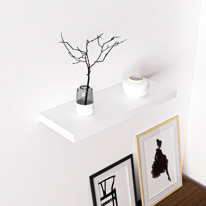 Tablette murale blanche moderne Colesen, 23,6 po x 1,4 po x 9,1 po | 100% panneau de particules enduit de mélamine, épaisseur: 0,7 pouce | Conception élégante de couleur unie, parfaite pour les solutions de décoration et de rangement, élégante et durable