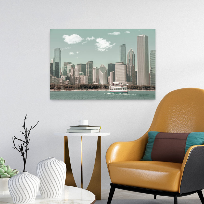 Chicago Skyline Urban Vintage Style Retro Vintage Abstract Architecture City Wall Art by Melanie Viola - Wrapped Canvas Print