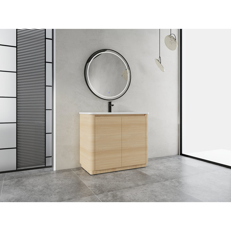 Meuble-lavabo autoportant de 40 po avec lavabo en céramique blanche et porte à fermeture douce 2 po, emballage KD, contreplaqué