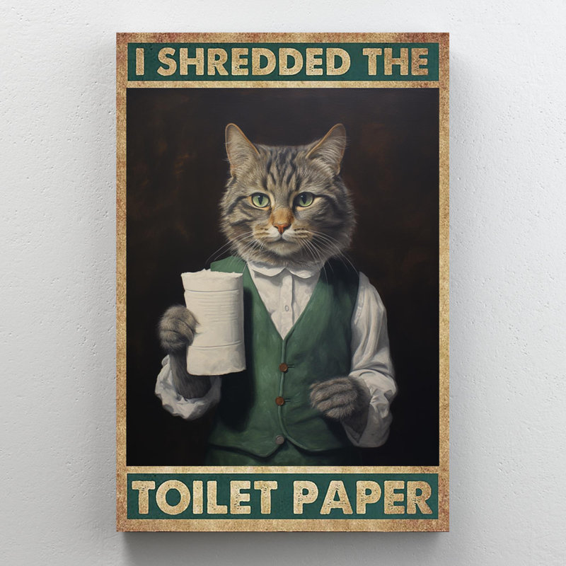 Jaquelline Cat I Shredding The toilettes paper - 1 pièce, reproduction d'art graphique sur toile tendue