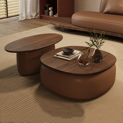 Minimalist round walnut coffee table set