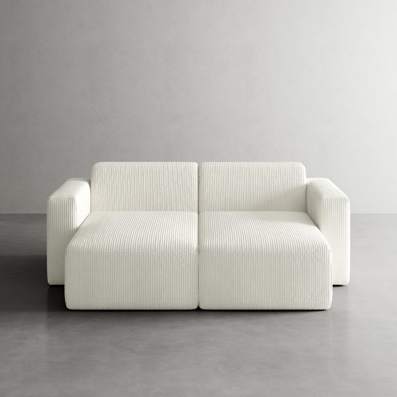 Berlare 2 - Piece Upholstered Corduroy Modular Sectional Sofa – Fully Compressed, No Assembly Required, Beige
