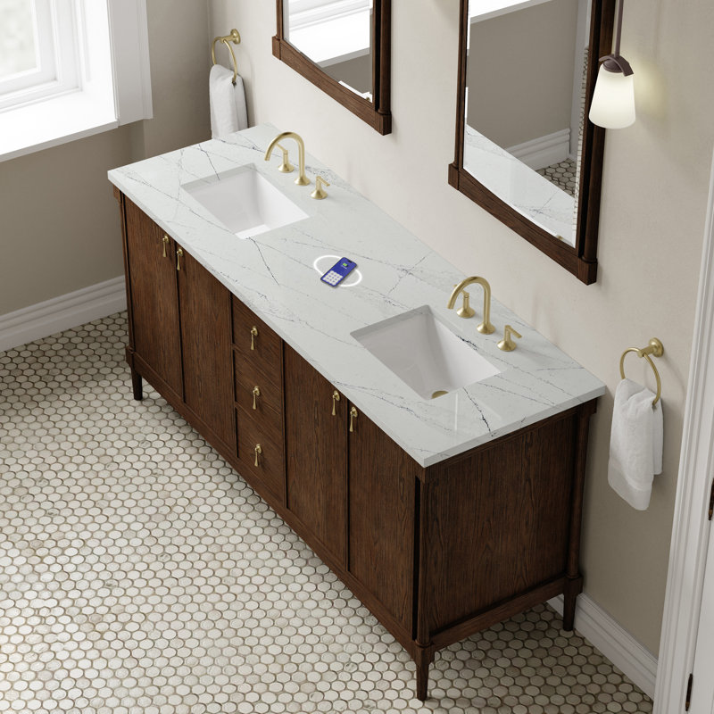 Kinnsden 72" W Double Vanity w/ FreePower Wireless Charger, Sable Oak, Ethereal Noctis Silestone