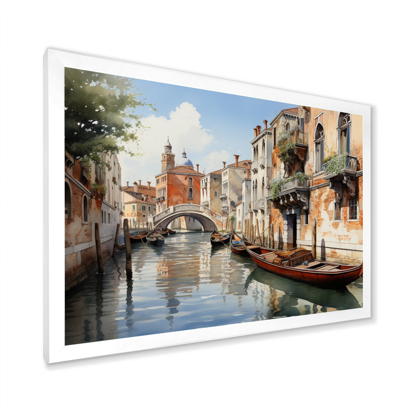 Italie, Italie, canaux vénitiens, art sur toile, H 34 po x l 44 po, Cadre photo unique, Blanc
