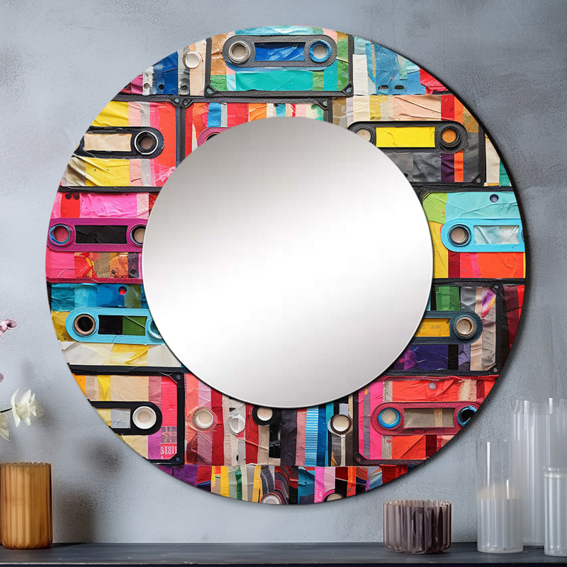 Cassette Tapes Tape Mosaic I - Cassette Tapes Unique Wall Mirror, Modern, 23 po x 23 po
