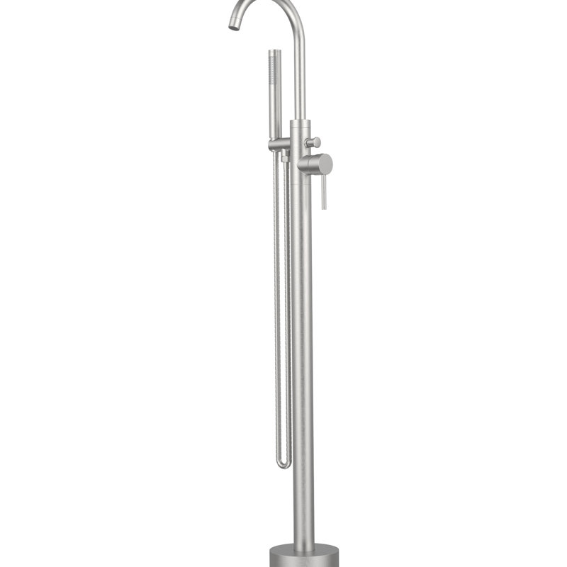 Freestanding Bathroom Faucet With Handheld Shower - Metal, Floor Mount, Brushed Nickel Finish, 6 Gpm Max Flow, 360 Degree Swivel Spout Bathtub Matte Black, Solid High Flow Rate,