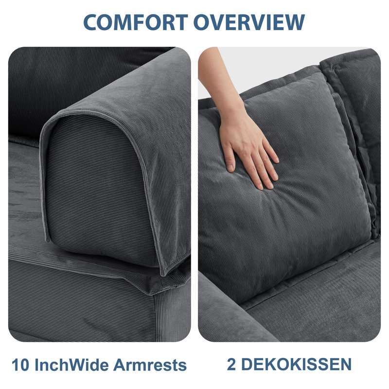 2 Seater Corduroy Sofa, Grey