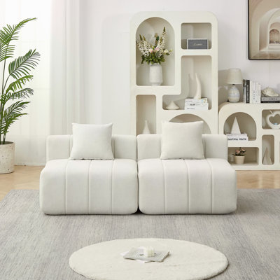 Canapé modulaire en chenille avec 2 coussins, canapé modulaire symétrique pour chambre à coucher, salon, bureau pour les loisirs ou la sieste, salle de lecture et vestibule