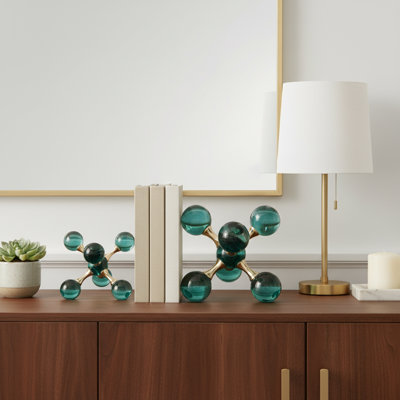 Decorative Book Ends for Home Decor – Modern Bookends for Shelf Decor and Bookshelf Decor – Statement Piece and Office Styling Accessory for Organizing Books – 7", Green & Gold