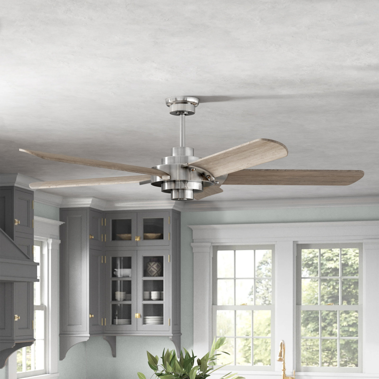 68'' 5 Blade Ceiling Fan, Brushed Nickel/Gray Blades