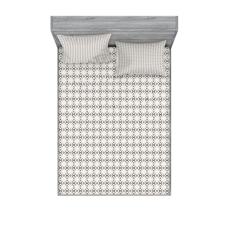 Microfiber Geometric Sheet Set, Full/Double Sheet Set with Fitted Sheet