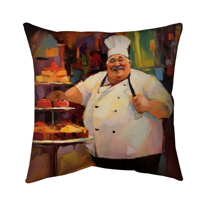 Jolly Chef Kitchen White Poly Twill Throw Pillow – Poly Twill Throw Pillow with Insert, Double-Sided Print