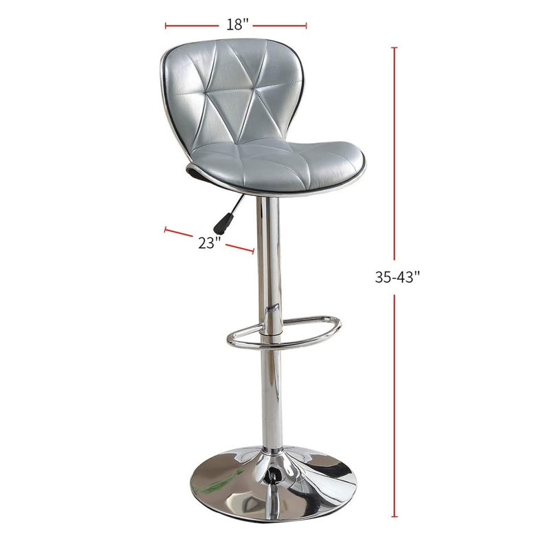 Chaises de hauteur de comptoir argentées en similicuir réglables avec sièges et base en métal