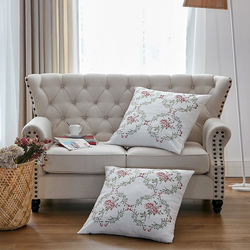 Floral Square Euro Cushion Cover, Light Pink