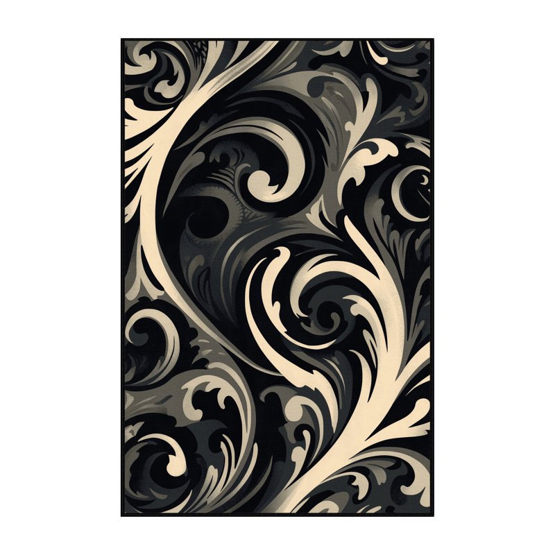 Machine Washable Penola Ornate Glam Damask Rug in Gray – Black Binding, 3 x 5