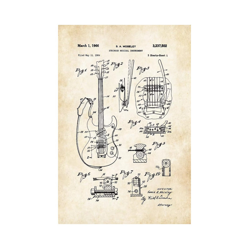 Mosrite Mark 1 Guitar by Patent77 - Wrapped Canvas Print, 20.32 cm H x 30.48 cm W