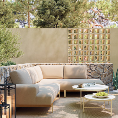 Terra 98" L-Shaped Outdoor Sectional with Weathered Teak Base and Quick-Dry Cushions