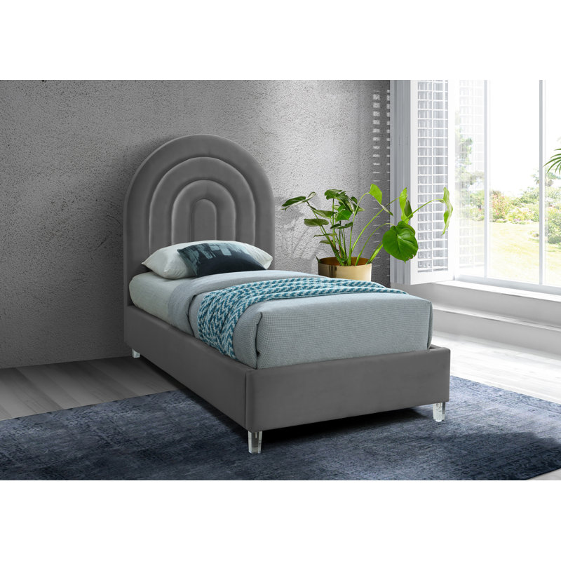 Barthel Upholstered Platform Bed, Grey Velvet, Twin