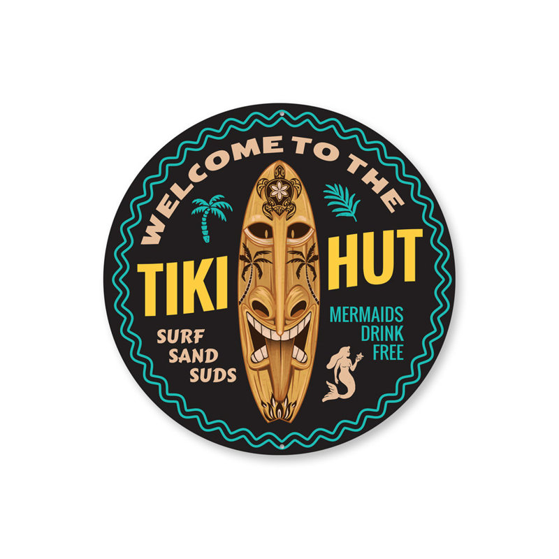 Plaque en aluminium Tiki Hut, H 18 po x l 18 po x P 0,06 po