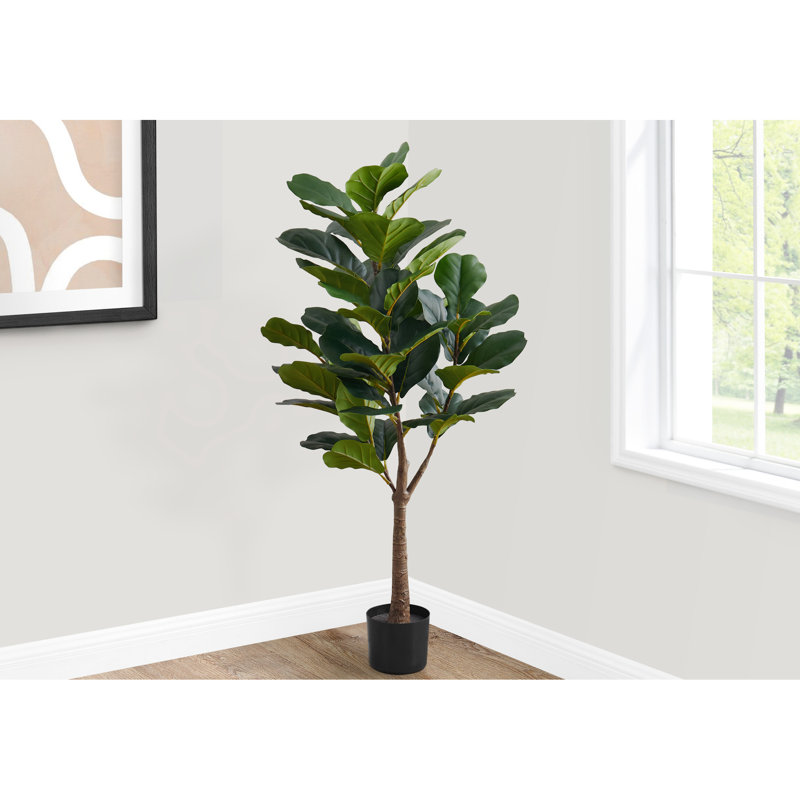 Artificielle plante d'intérieur violon de bureau 47 po avec feuilles en pot noir Real Touch