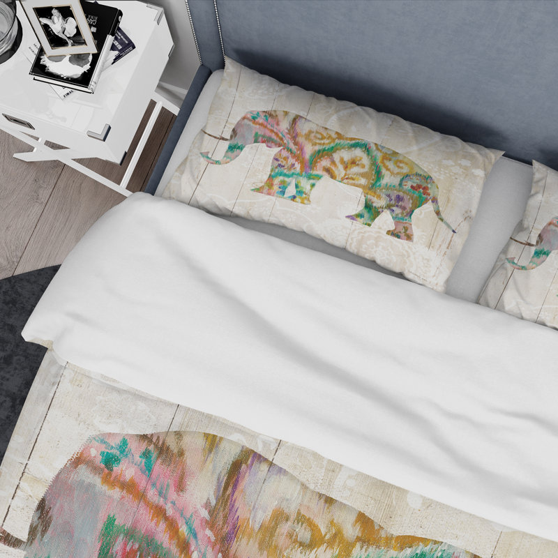  Ensemble de housse de couette éclectique ivoire en microfibre, Housse de couette très grand + 2 taies décoratives