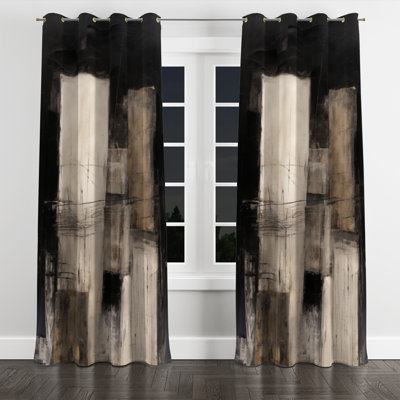 Black Mid Century Fusion IV - Modern Blackout Grommet Curtain - 1 panel