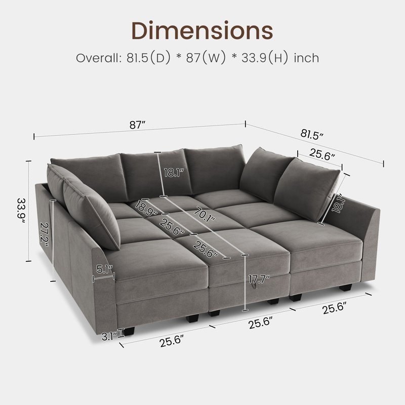 Canapé modulaire en velours Kandle, gris