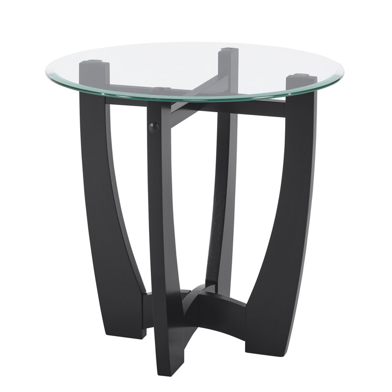 23.5-Inch Round Glass Coffee Table With Black Frame, Black