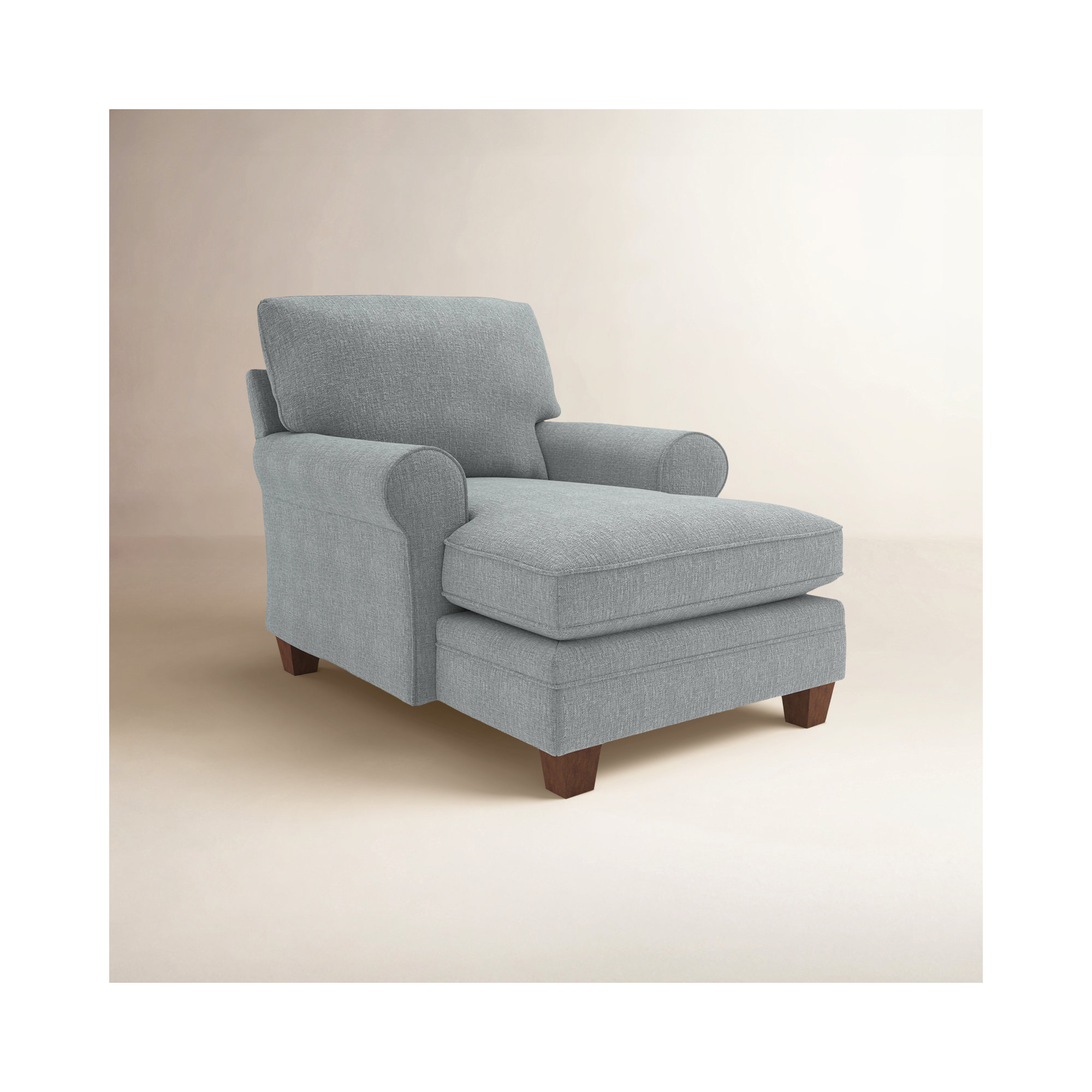 Upholstered Chaise Lounge, Dark Walnut, Dove Grey Performance