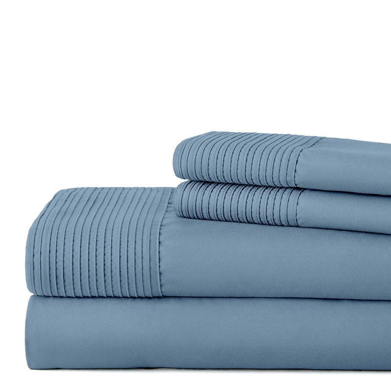 Vilano Springs Extra Deep Pocket Bed Sheet Set with Pleated Hem, Easy care, Pet Hair Resistant, Coronet Blue