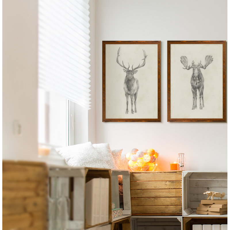 «Moose Study» par Antonyus Bunjamin (Abe), ensemble de 2 reproductions d'art sur toile, H 20 po x l 16 po, Toile encadrée