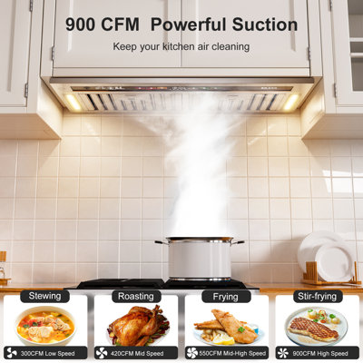 Hotte intégrée en acier inoxydable de 30 pouces, hotte à conduit convertible sans conduit de 900 pi³ / min avec commande vocale intelligente / geste / tactile, fonctionnement silencieux de 65dB et fonction de mémoire