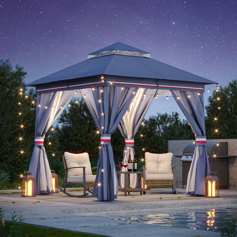 Pavillon de jardin en acier, Bleu classique, H 104,4 po x l 96 po x P 96 po