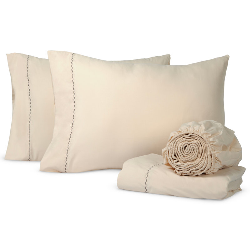 1800 Series Double Brushed Microfiber Twin Beige Sheet Set, Twin Sheet Set with 1 Pillowcase, Beige