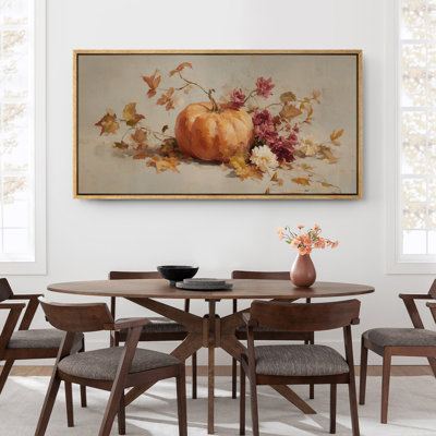 Large Framed Canvas Print Wall Art - Vintage PumPkin Print for Rustic Fall Home Decor