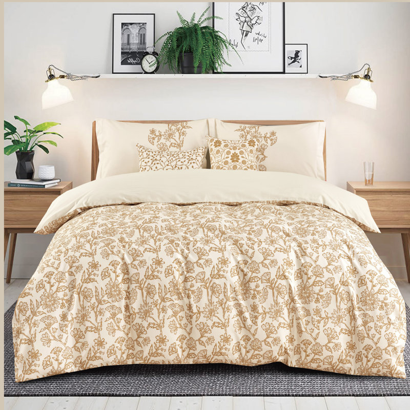 Ensemble de housse de couette 3 pièces Johnson Home - 100% coton pré ornemental, Taupe Meadows floral