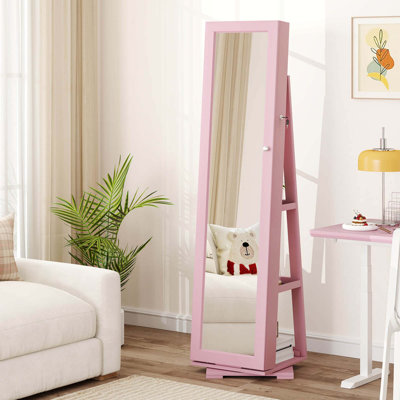 360° Rotatable Jewelry Cabinet Armoire 2-in-1 Lockable Mirrored 