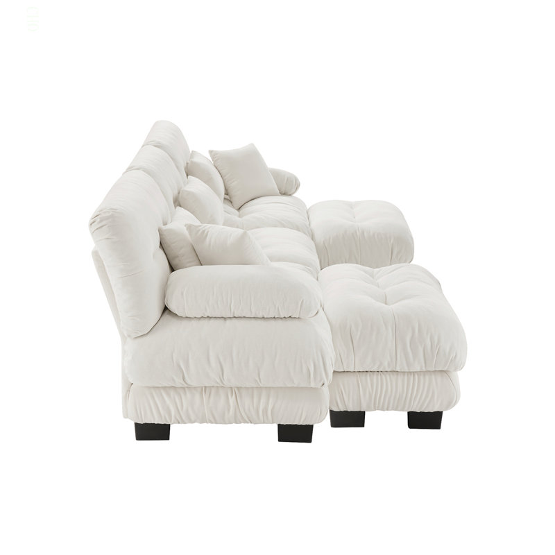 Canapé modulaire Luxury Luxury, Chenille blanche, H 35,4 po x l 133,8 po x P 36 po