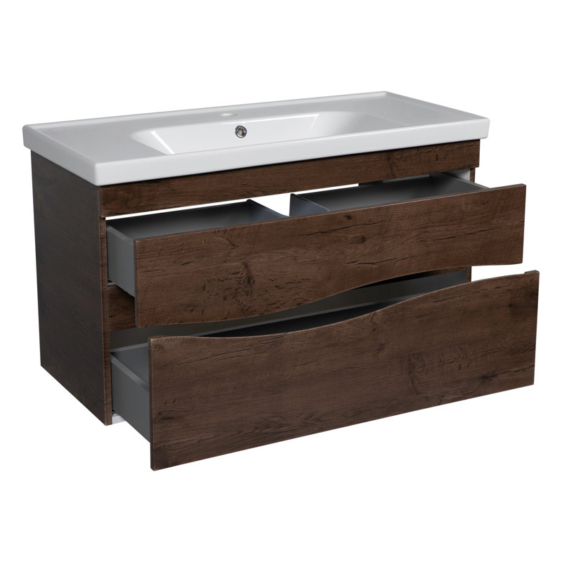 Meuble-lavabo mural moderne avec lavabo Athallia | Collection Wave Rosewood | Panneau de fibres à densité moyenne non toxique et ignifuge 32 po Diamond Collection 32 po