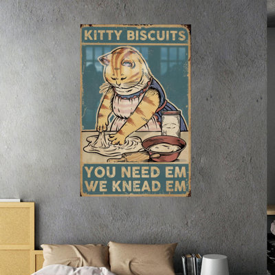 Chef-Inspired Kitty Biscuits Glass Art Perfect for Modern Wall Decor Featuring a You Need Em We Knead Em Design