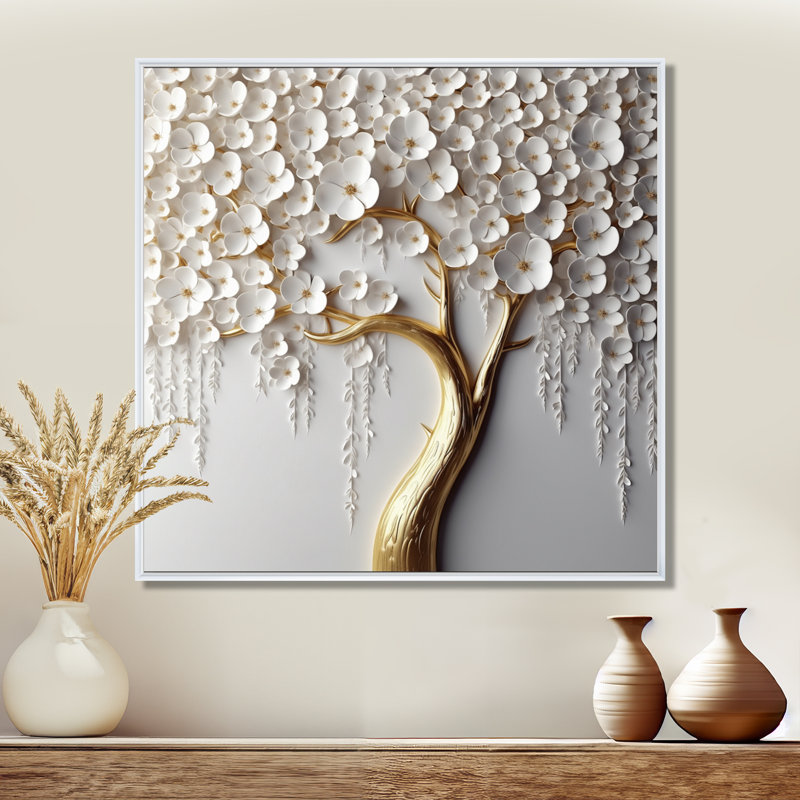 Orchidée blanche jardin de branches II - impression d'art floral sur arbre (sans texture), H 36 po x l 36 po