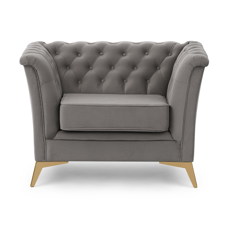 Whitby Velvet Chesterfield Chair, Grey, Gold