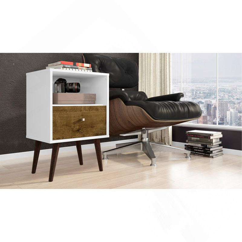 18" Nightstand in White and Rustic Brown (1-Drawer), White/Brown