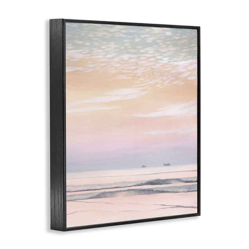 «Distant Ship at Sunrise Giclee Art» par William Penhallow Henderson, H 30 po x l 24 po, Giclée encadrée noir minuit