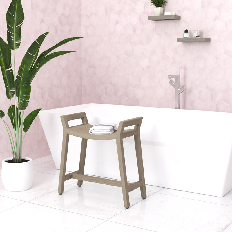Banc de douche breveté en teck Ascend-Mist, H 21 po x l 18 po x P 12 po