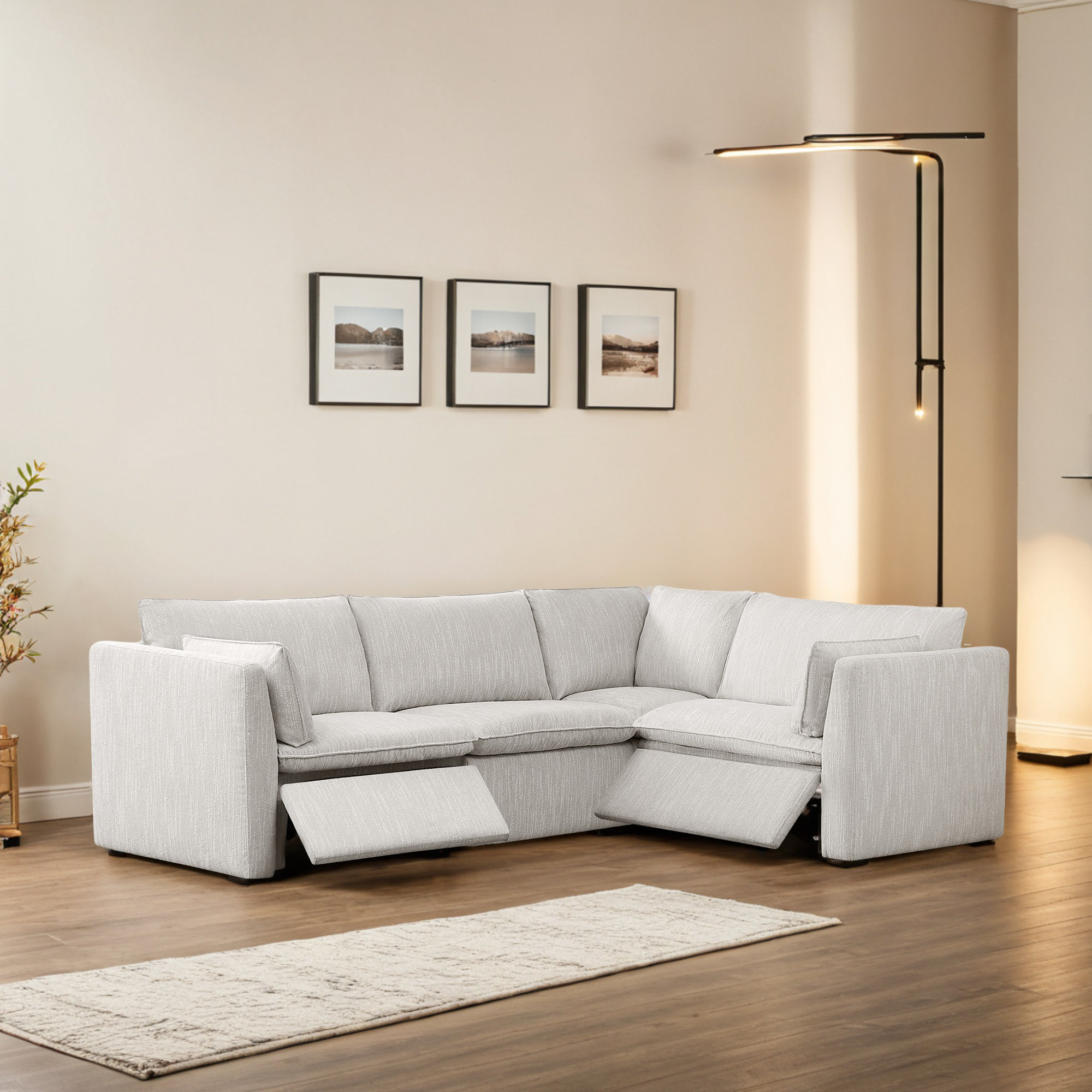 Greylan 107" Modular Reclining Corner Sectional, 35" H x 107" W x 73" D, Light Gray