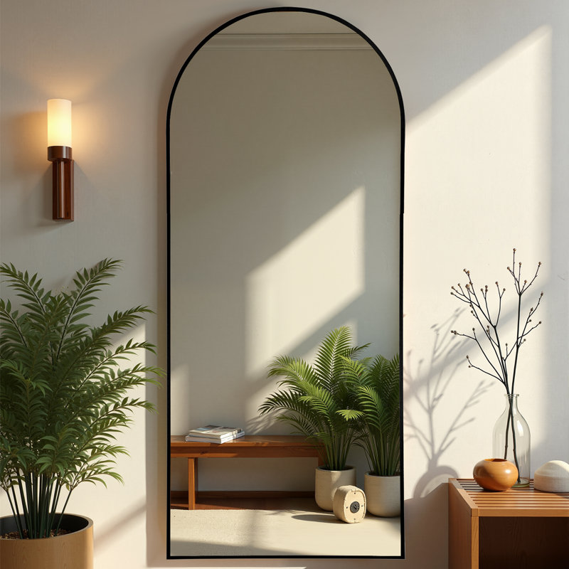 Grand miroir de plancher arqué pleine longueur, Noir, 71 po x 31 po