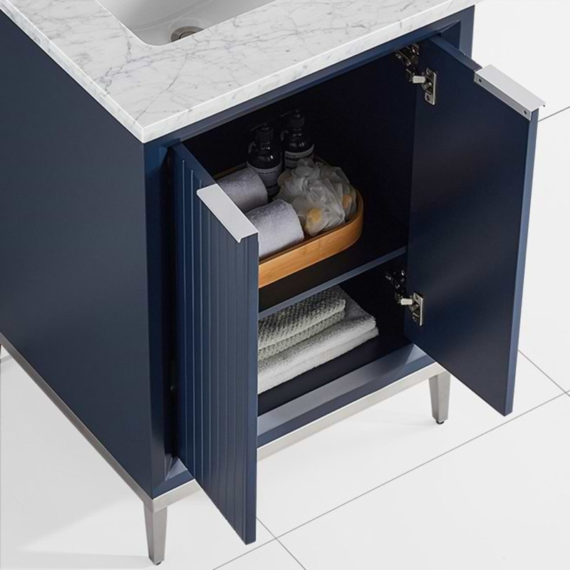 Bungalow 24" Freestanding Standard Single Bathroom Vanity with Top, Silver/Navy Blue