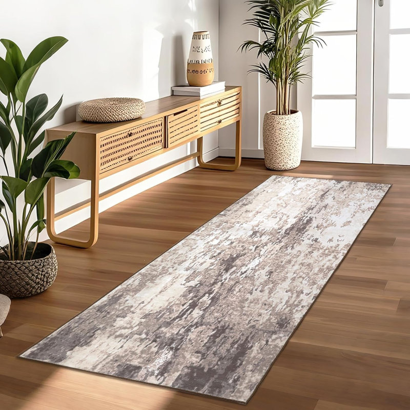 Hallway Runner Rug Non Slip Machine Washable Area Rugs Modern Abstract Bedside Floor Cover Non Shedding Contemporary Carpet for Laundry, Kitchen, Bedroom