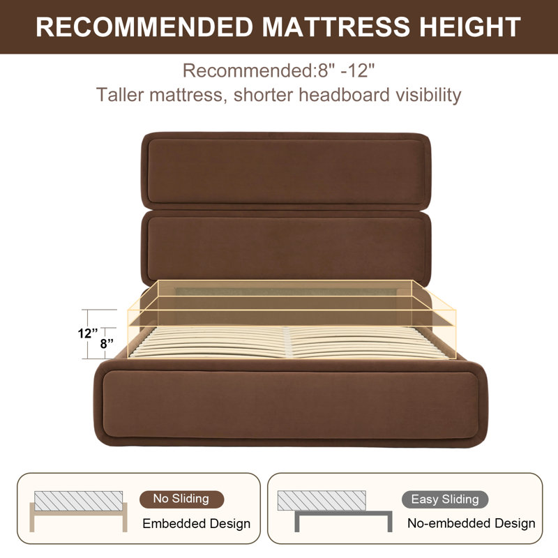 Braya Luxury 57.1" High Headboard Hydraulic Lift Up Storage Upholstered Platform Bed With Channel Headboard Design,Coffee,Queen